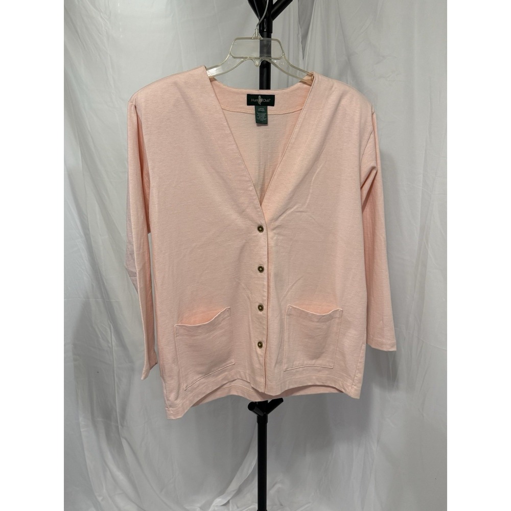 Hunt Club Vintage 90s‎ Button Up Cardigan Pink Women's Large 100% Cotton Granny